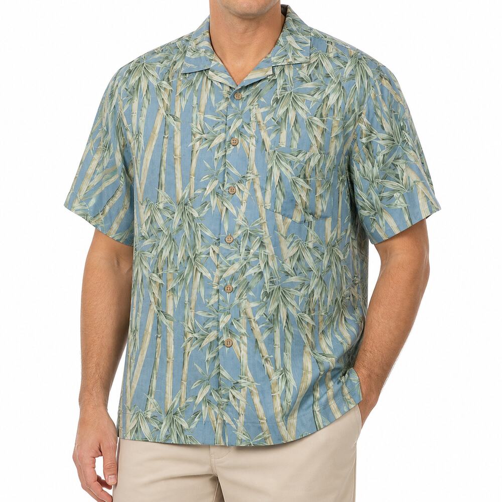 Jamaica Jaxx Shirt Mens Large Blue Silk Hawaiian Beach Camp Button-Up